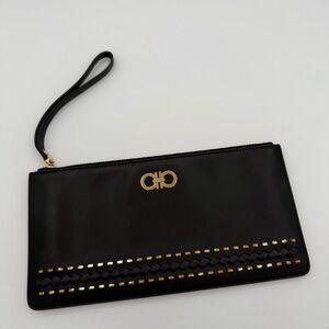 Salvatore Ferragamo Black Leather Wristlet Clutch